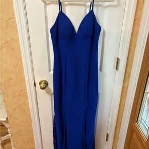 Faviana Blue Sleeveless Maxi Gown for Prom